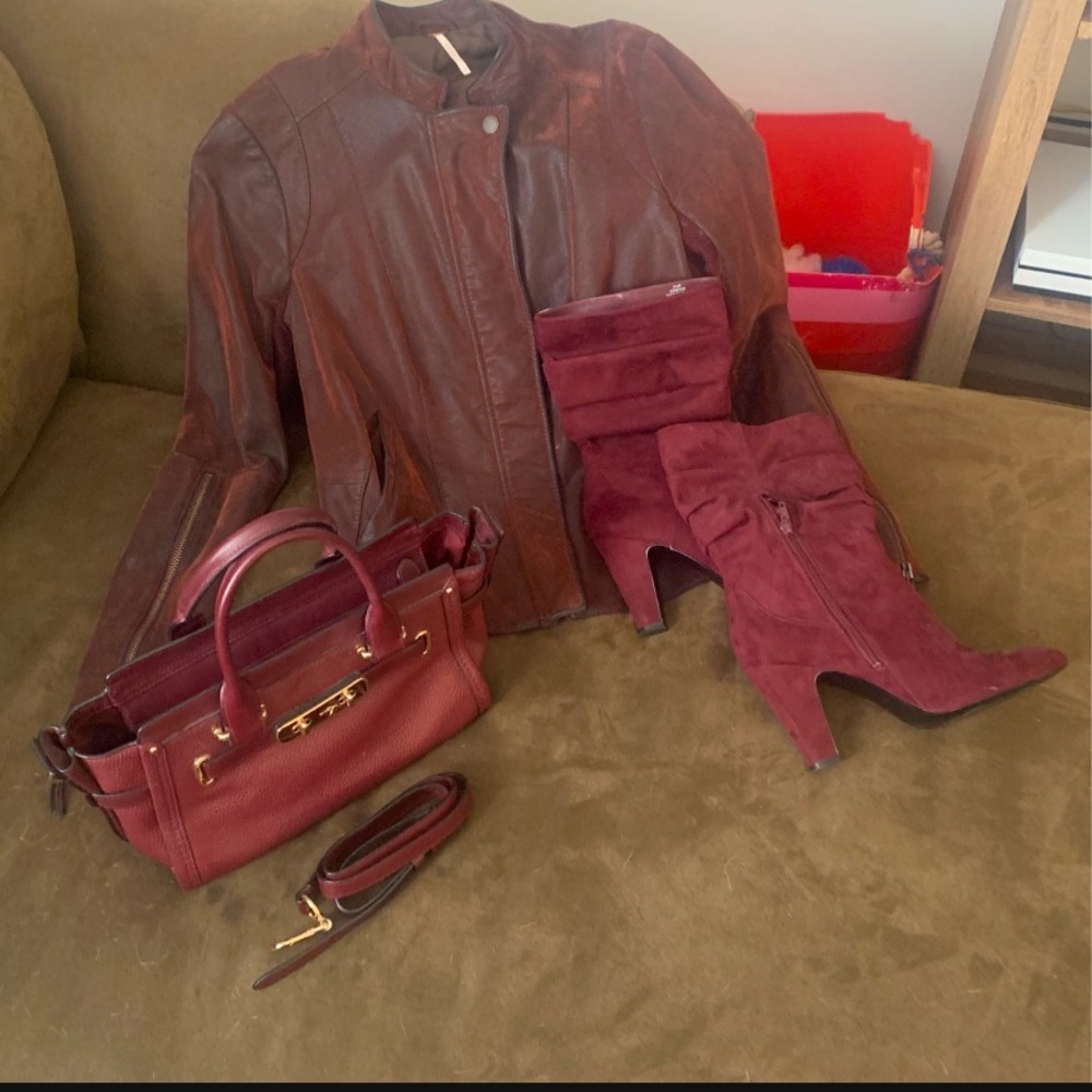 Coach bag, Free people jacket and Nine West boots